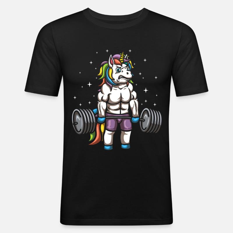 Deadlifting Einhorn - Männer Slim Fit T-Shirt - Schwarz