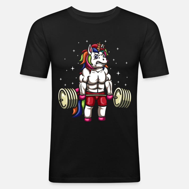 Einhorn Gewichtheber - Männer Slim Fit T-Shirt - Schwarz