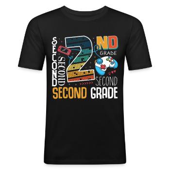 Écolier de jeu de 2e année - T-shirt près du corps Homme - noir - Devant - Nik (191cm)