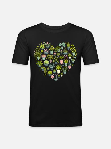 Pflanzenherz - Männer Slim Fit T-Shirt - Schwarz