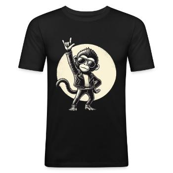 Rock, Rocker, Rock Musik, Heavy Metal, Rock Hand - Männer Slim Fit T-Shirt - Schwarz - Vorne - Nik (191cm)