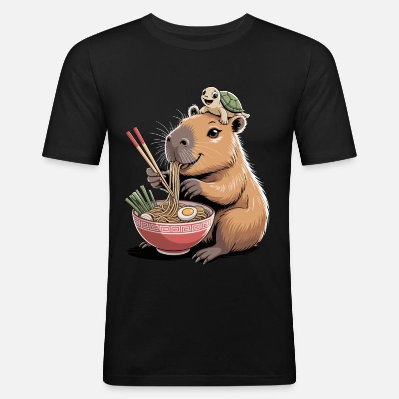 Cute capybara, ramen, turtle, capybara - Men's Slim Fit T-Shirt - black