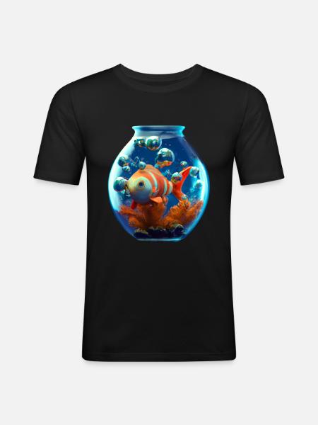 Goldfish in a fishbowl - Men's Slim Fit T-Shirt - black