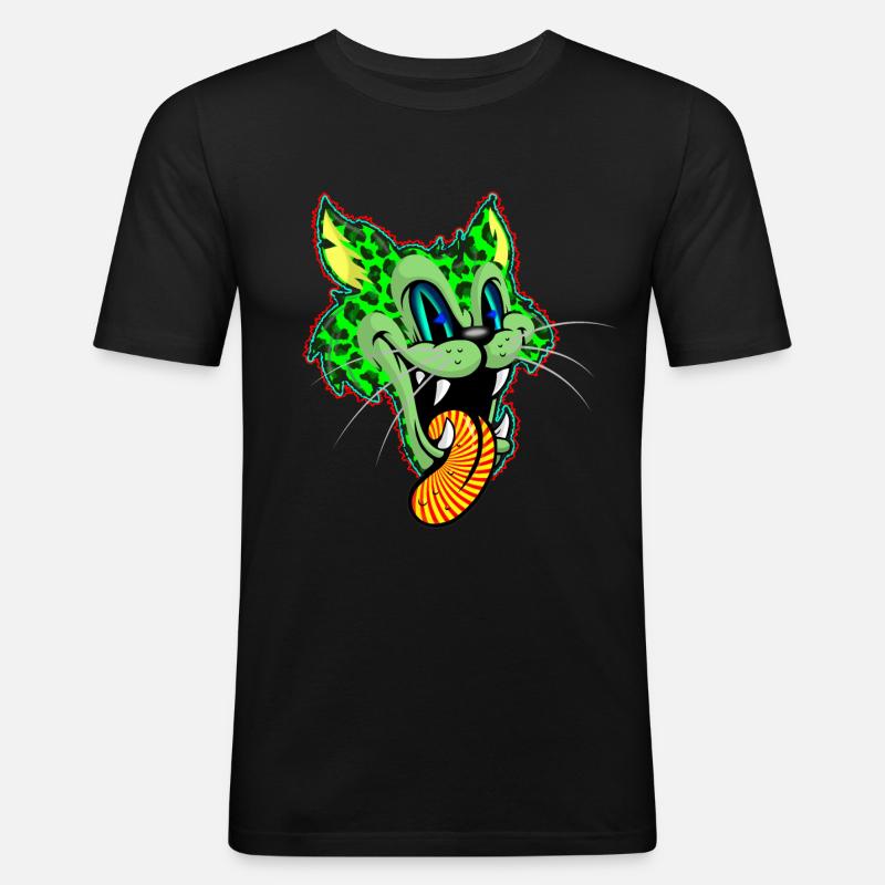 Leopard Grün Comic Psychedelisch - Männer Slim Fit T-Shirt - Schwarz