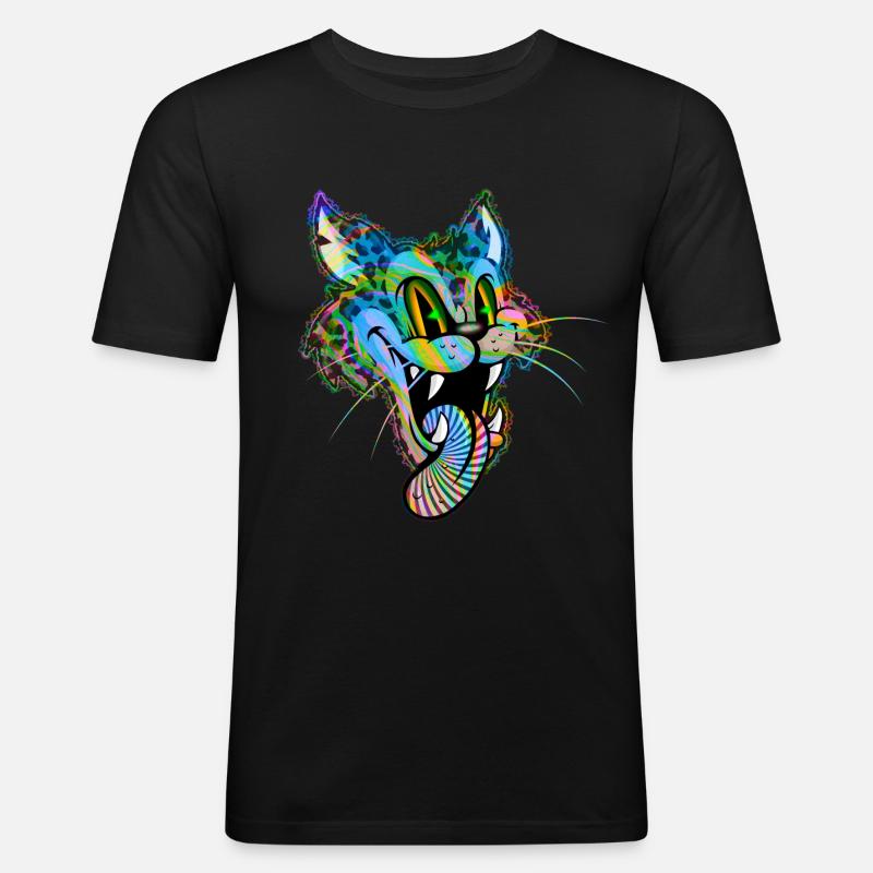 Leopard Comic Psychedelisch - Männer Slim Fit T-Shirt - Schwarz