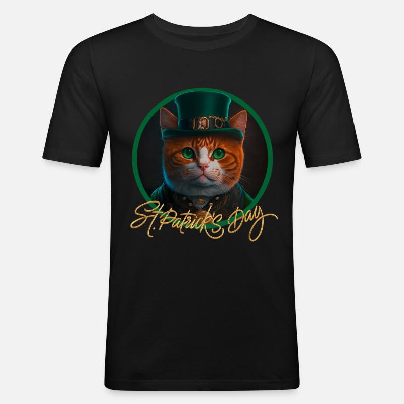 St Patrick s Day Katze - Männer Slim Fit T-Shirt - Schwarz