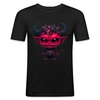 Petit Diable démoniaque - T-shirt près du corps Homme - noir - Devant - Nik (191cm)