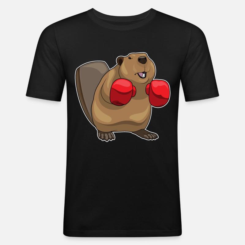 Biber Boxer Boxhandschuhe - Männer Slim Fit T-Shirt - Schwarz
