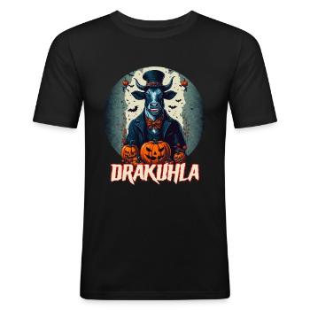 Dracula Kuh Vampir Drakuhla - Männer Slim Fit T-Shirt - Schwarz - Vorne - Nik (191cm)