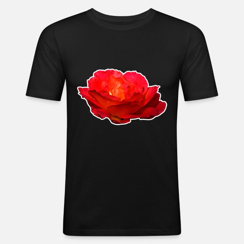 Rote Rose Blume Blüte Geschenk - Männer Slim Fit T-Shirt - Schwarz