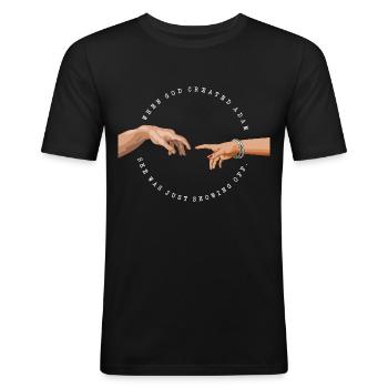 Quand Dieu a créé Adam, elle s'exhibait - blanc - T-shirt près du corps Homme - noir - Devant - Nik (191cm)