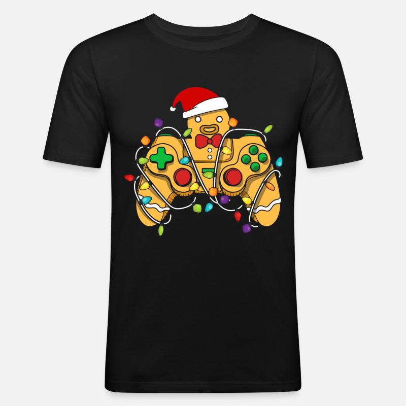Christmas Gaming Controller Gingerbread - Männer Slim Fit T-Shirt - Schwarz