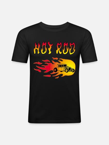 Oldtimer-Rennwagen und Flammen - Männer Slim Fit T-Shirt - Schwarz