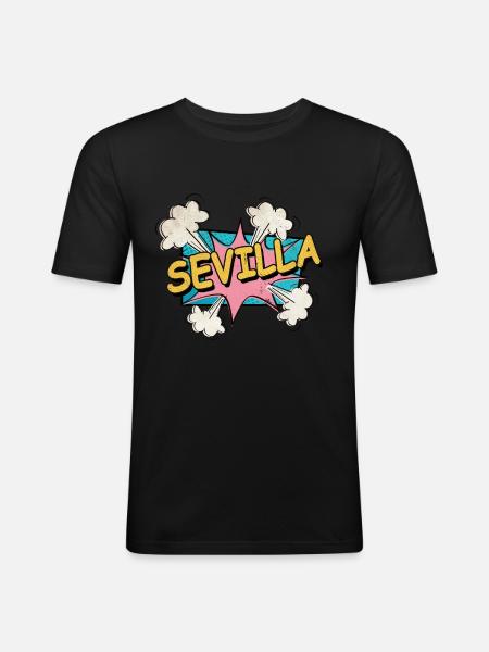 Seville Spain City Font Pop Art Comic - Men's Slim Fit T-Shirt - black