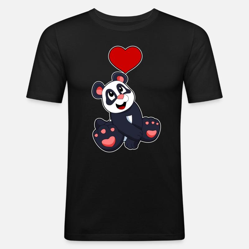 Panda mit Herz - Männer Slim Fit T-Shirt - Schwarz