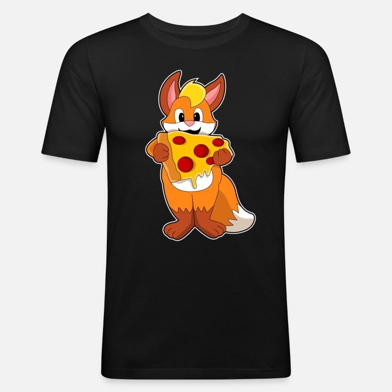 Fuchs mit Pizza - Männer Slim Fit T-Shirt - Schwarz