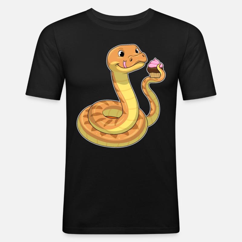 Schlange mit Muffin - Männer Slim Fit T-Shirt - Schwarz