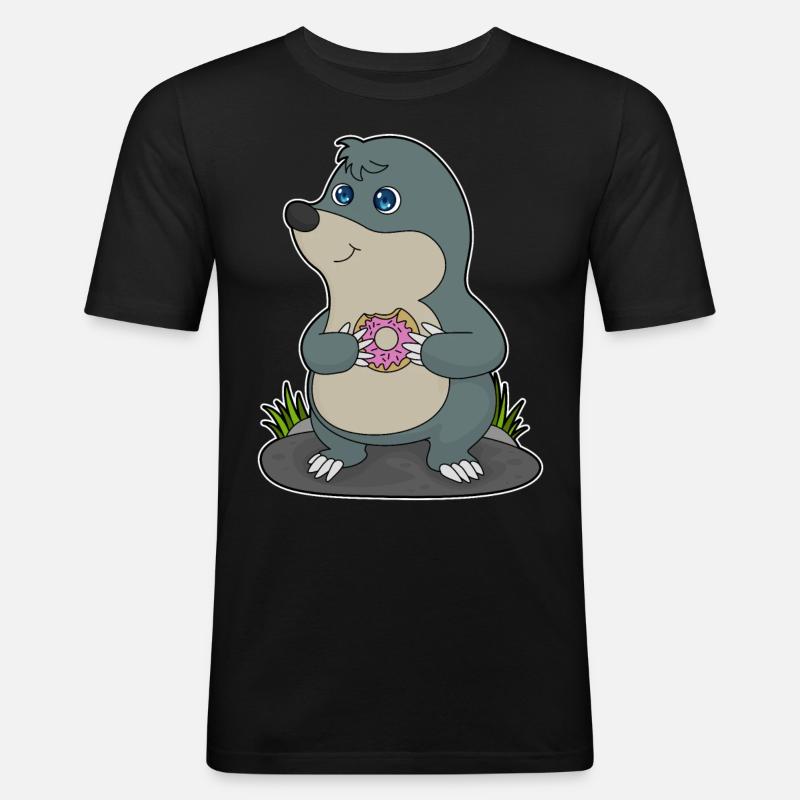 Maulwurf mit Donut - Männer Slim Fit T-Shirt - Schwarz