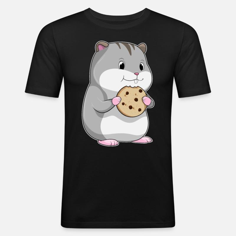 Hamster mit Keks - Männer Slim Fit T-Shirt - Schwarz