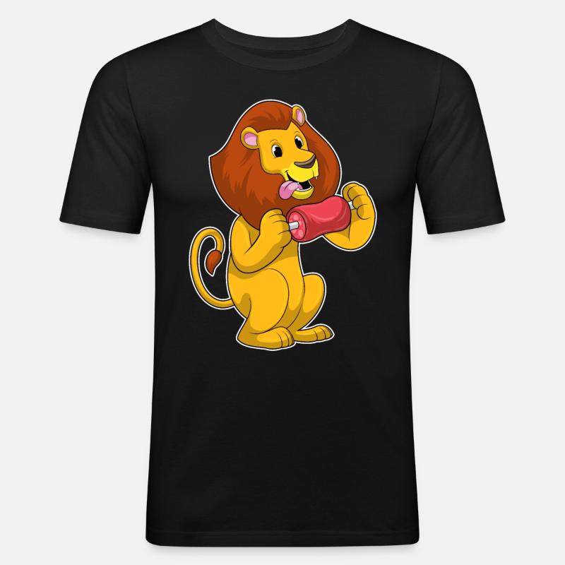 Löwe mit Fleisch - Männer Slim Fit T-Shirt - Schwarz