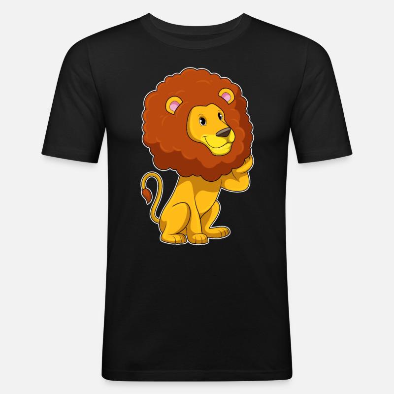Löwe mit Locken - Männer Slim Fit T-Shirt - Schwarz