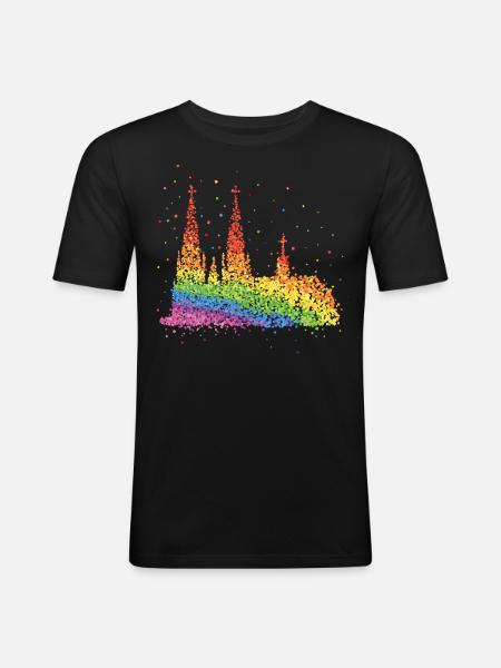 Cathédrale de Cologne Kölle Gay Rainbow Flag Pride - T-shirt près du corps Homme - noir