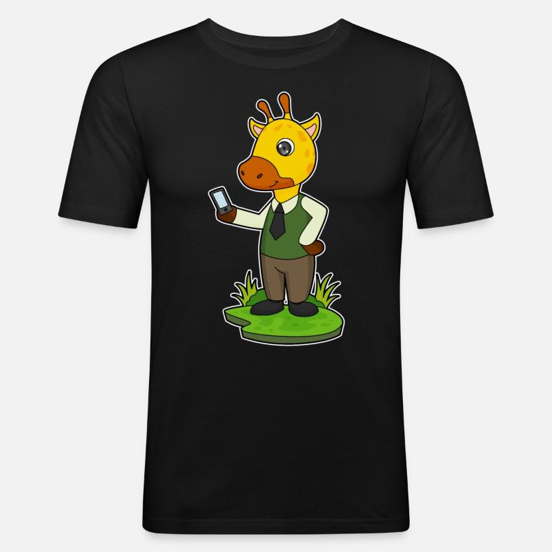 Giraffe mit Handy - Männer Slim Fit T-Shirt - Schwarz