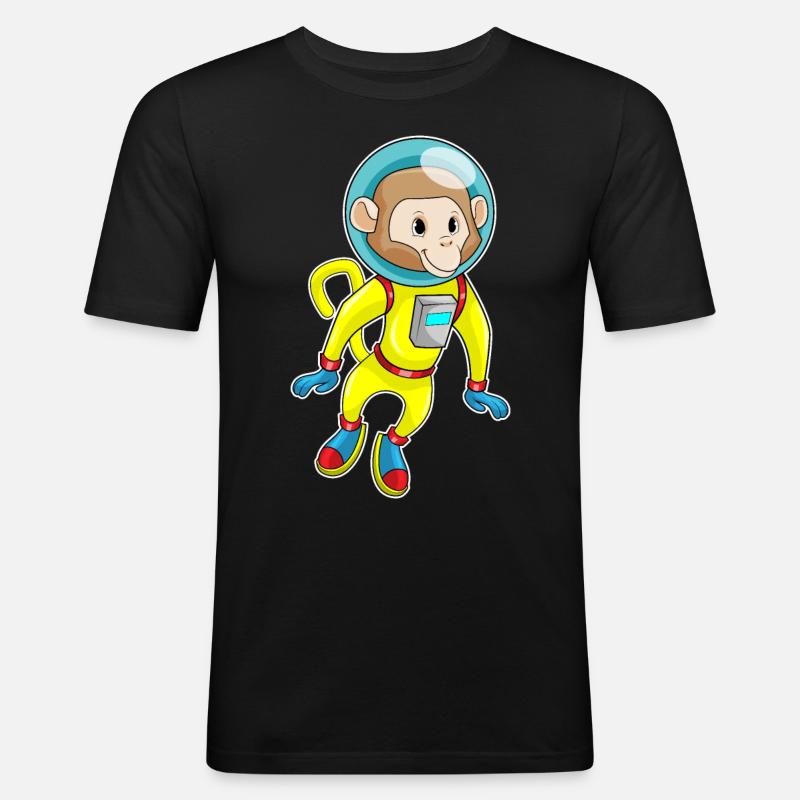 Affe als Astronaut - Männer Slim Fit T-Shirt - Schwarz
