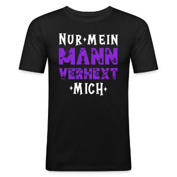 Lustiger Hexe Hexen Halloween Spruch - Männer Slim Fit T-Shirt - Schwarz - Vorne - Nik (191cm)