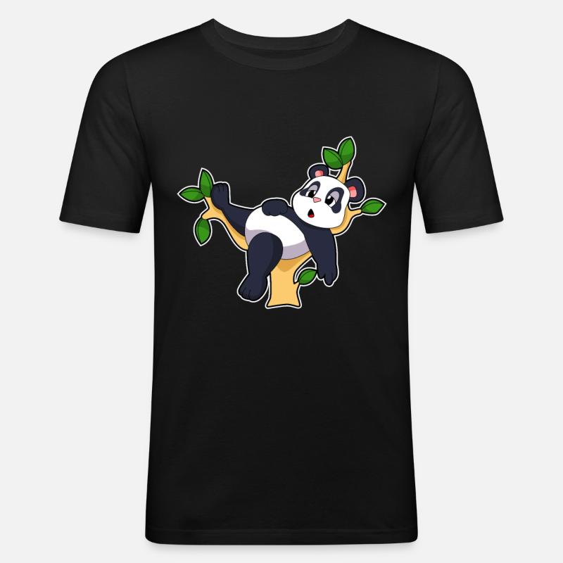 Panda on tree - Men's Slim Fit T-Shirt - black