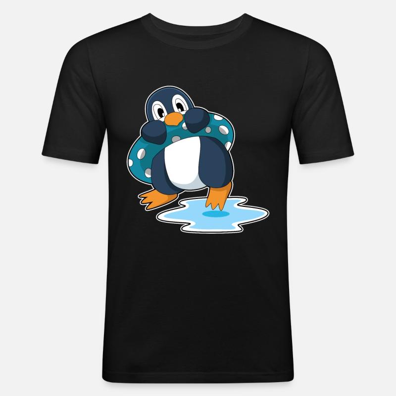 Pinguin mit Schwimmring - Männer Slim Fit T-Shirt - Schwarz