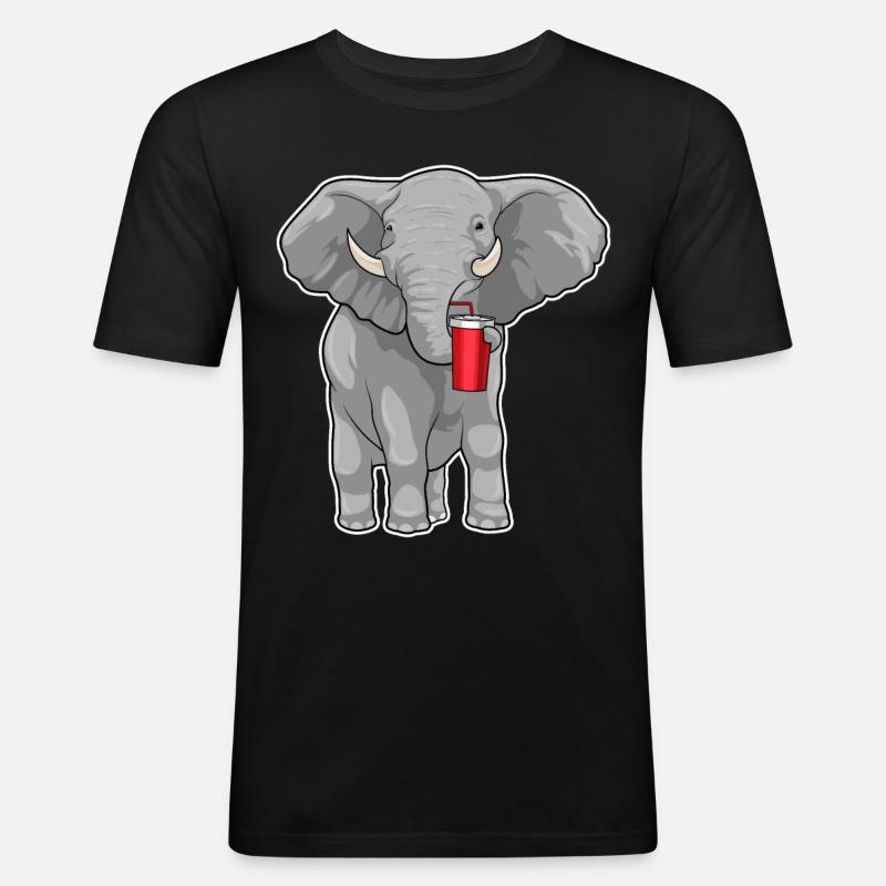 Elefant Trinkbecher - Männer Slim Fit T-Shirt - Schwarz
