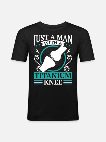 Artificial Titanium Knee, Arhtrose Physiotherapist - Men's Slim Fit T-Shirt - black