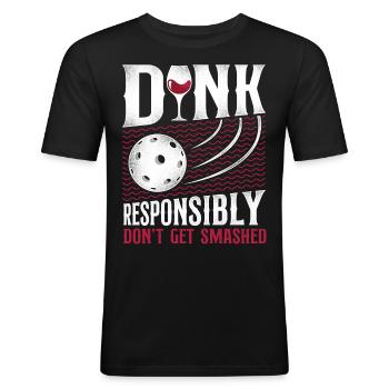 Pickleball Pun Wine Dink - T-shirt près du corps Homme - noir - Devant - Nik (191cm)