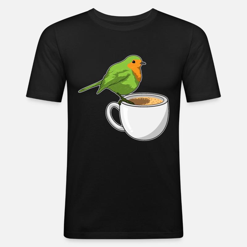 Vogel Kaffee Tasse - Männer Slim Fit T-Shirt - Schwarz