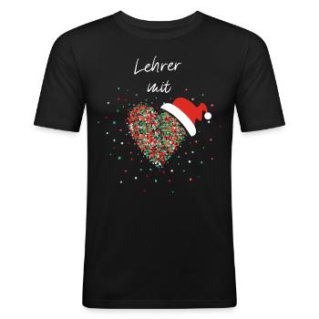 Lehrer mit Herz Klassenlehrer Weihnachtsgeschenk - Männer Slim Fit T-Shirt - Schwarz - Vorne - Nik (191cm)