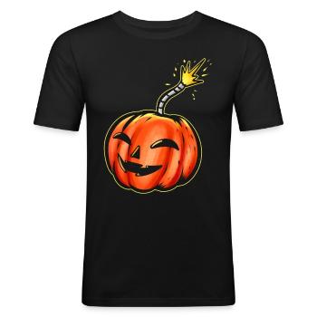 Scary Pumpkin Bomb With Ignited Fuse Halloween - Men's Slim Fit T-Shirt - black - Front - Nik (191cm)