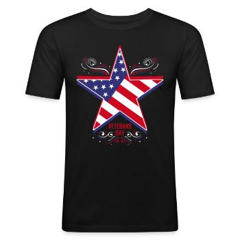 Big Star In Us Flag Colors For Veterans Day - Men's Slim Fit T-Shirt - black - Front - Nik (191cm)