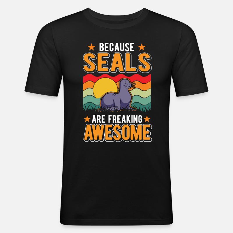 Robbe Geschenk Seelöwe - Männer Slim Fit T-Shirt - Schwarz