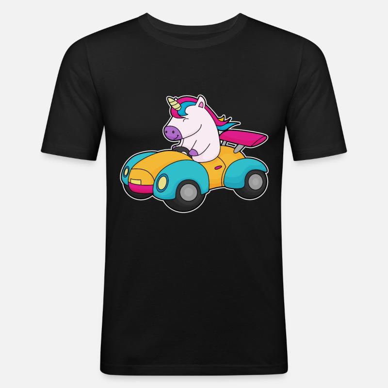 Einhorn Auto - Männer Slim Fit T-Shirt - Schwarz