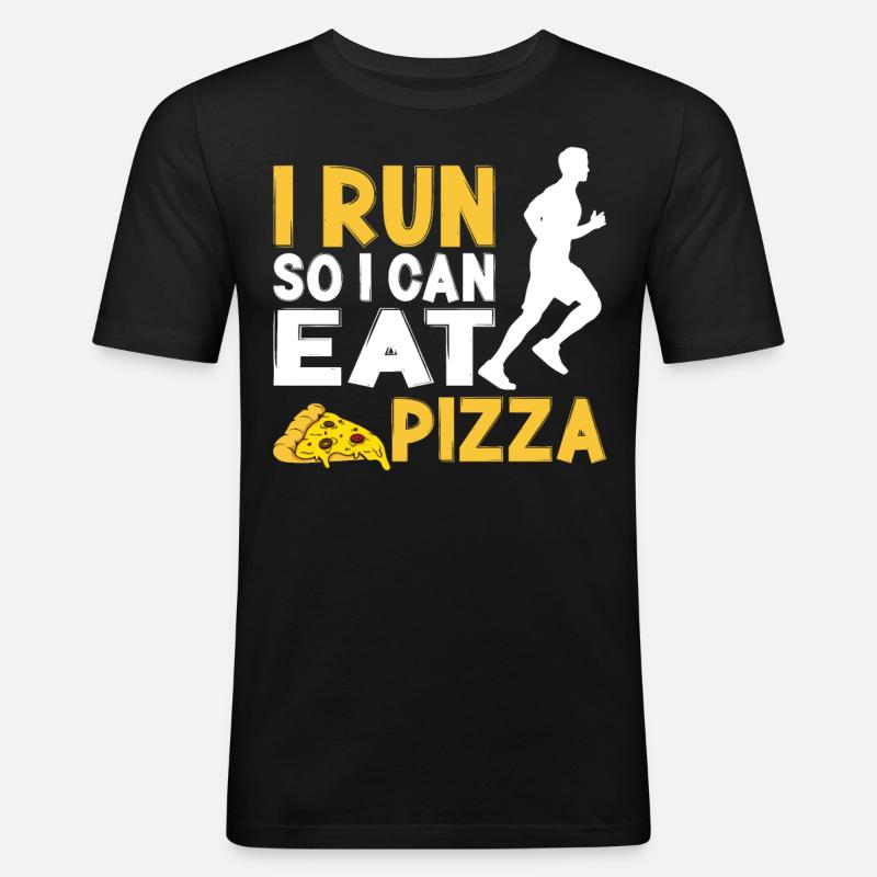 Running Runner Half Marathon Pizza - Männer Slim Fit T-Shirt - Schwarz