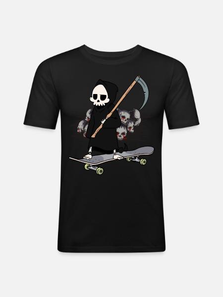 Skateboard Grim Reaper Closing Time End Horror Death - Men's Slim Fit T-Shirt - black