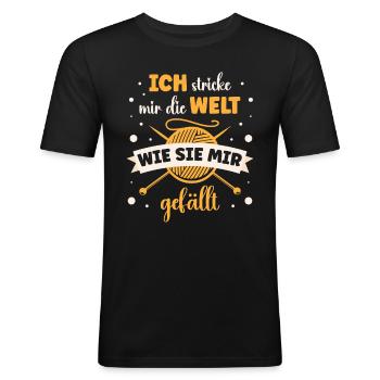 Wolle Häkeln Hobby Nähen Strickerin Stricken für - Männer Slim Fit T-Shirt - Schwarz - Vorne - Nik (191cm)