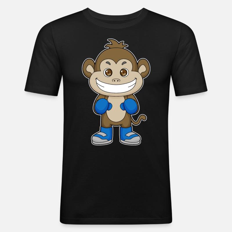 Affe Boxen Boxer Boxhandschuhe - Männer Slim Fit T-Shirt - Schwarz