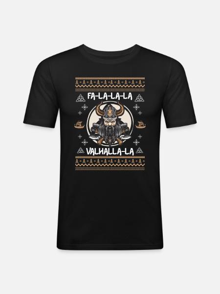 Ugly Christmas Wikinger Wikingeraxt - Männer Slim Fit T-Shirt - Schwarz