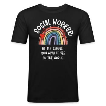 Le travailleur social arc-en-ciel soit le changement que vous souhaitez - T-shirt près du corps Homme - noir - Devant - Nik (191cm)