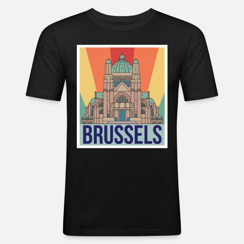 Brüssel Wissenschaft Atomkern Physik Atomphysiker - Männer Slim Fit T-Shirt - Schwarz