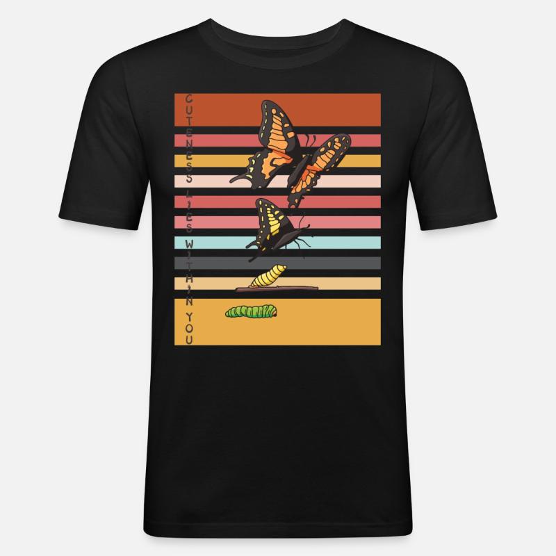 Niedlicher Schmetterling Evolution Schmetterlinge - Männer Slim Fit T-Shirt - Schwarz