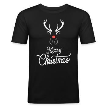 Christmas reindeer with red nose - Men's Slim Fit T-Shirt - black - Front - Nik (191cm)