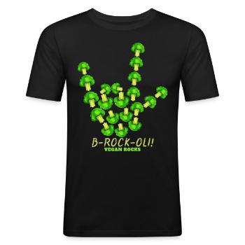 Roches végétaliennes, signe de cornes au brocoli, - T-shirt près du corps Homme - noir - Devant - Nik (191cm)